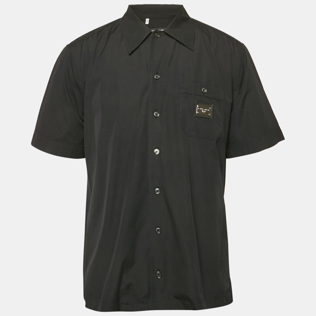 luxury-men-dolcegabbana-used-clothes-p1160379-004 Dolce & Gabbana Black Cotton Short Sleeve Shirt M