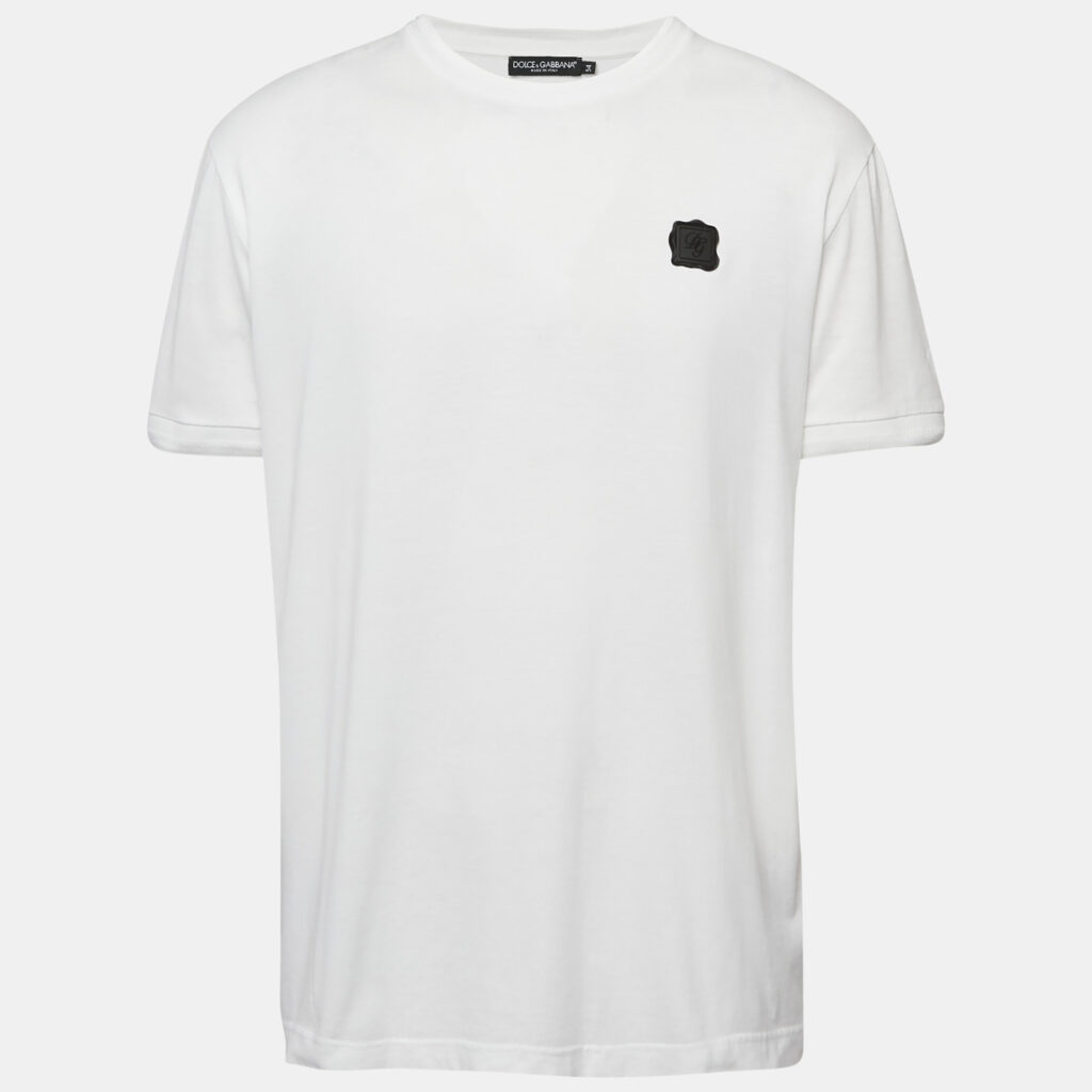 luxury-men-dolcegabbana-used-clothes-p1160391-005 Dolce & Gabbana White Logo Plaque Jersey Crew Neck T-Shirt XXL