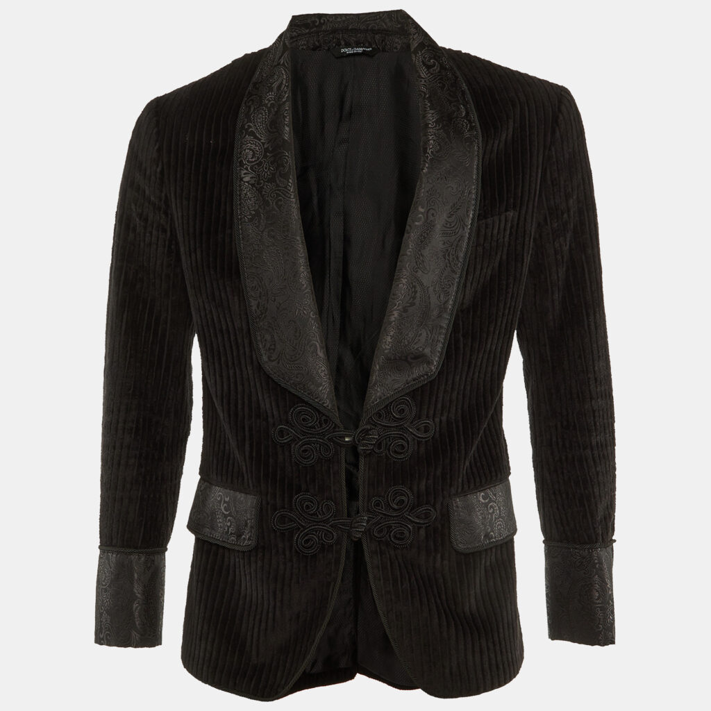 Dolce & Gabbana Black Velour & Brocade Blazer M