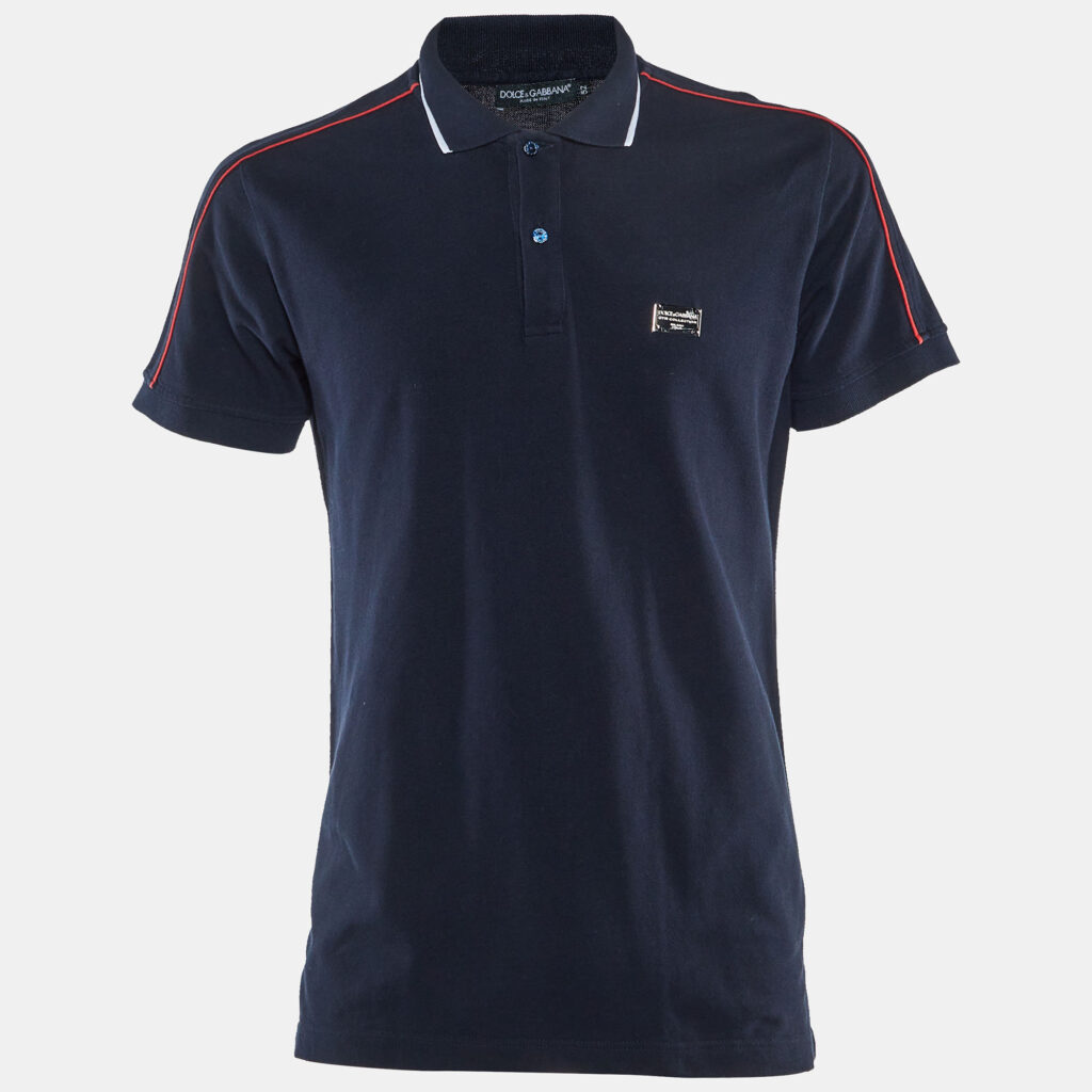 luxury-men-dolcegabbana-used-clothes-p1161516-002 Dolce & Gabbana Gym Collection Navy Blue Cotton Knit Polo T-Shirt XL