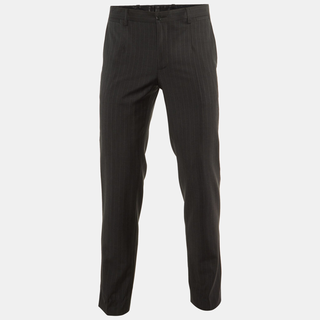 luxury-men-dolcegabbana-used-clothes-p1161589-005 Dolce & Gabbana Charcoal Grey Pin Striped Wool Tailored Pants S