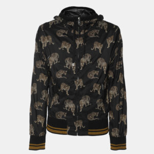 Dolce & Gabbana Black Leopard Print Nylon Zip-UP Hoodie XS