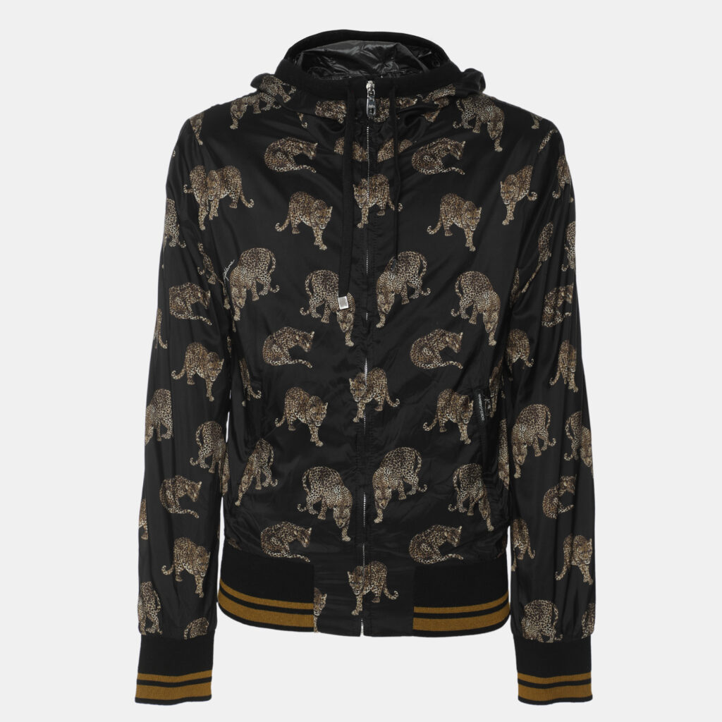 luxury-men-dolcegabbana-used-clothes-p1163509-001 Dolce & Gabbana Black Leopard Print Nylon Zip-UP Hoodie XS