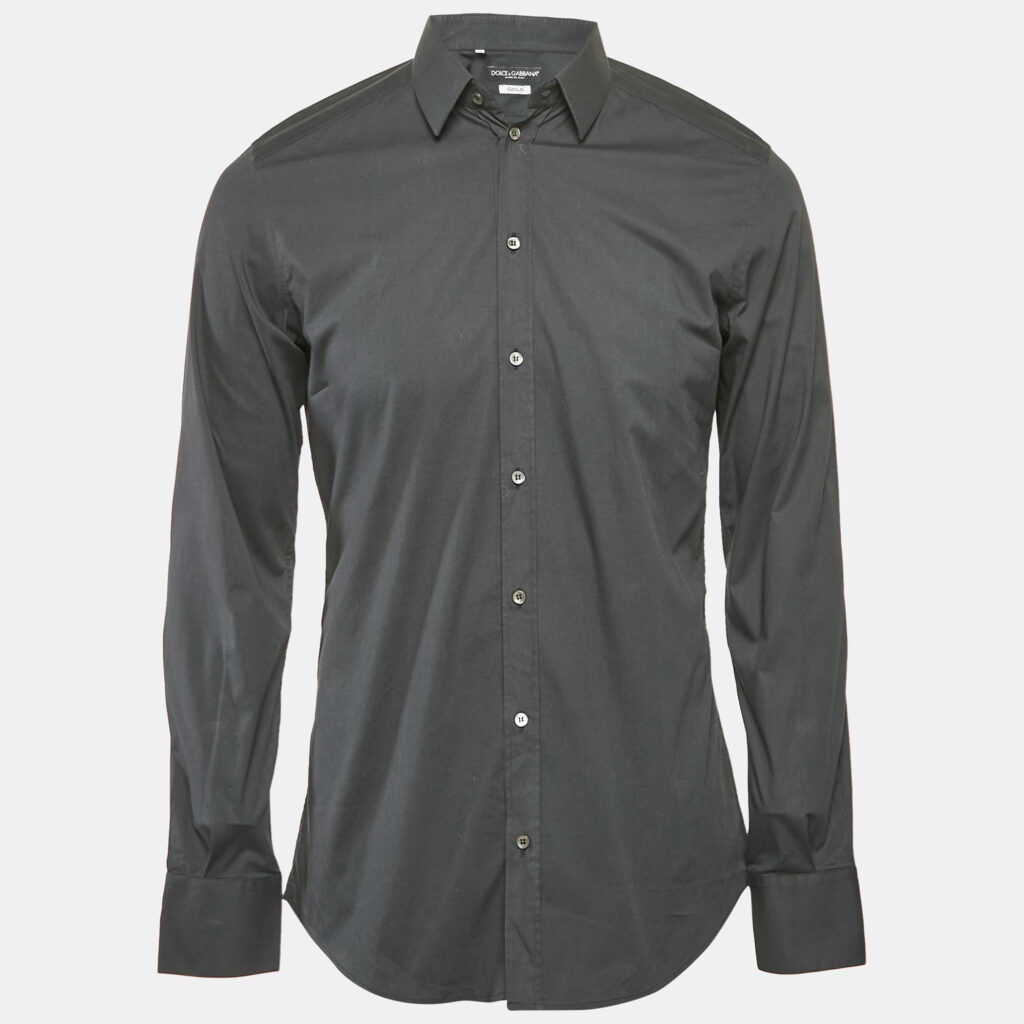 Dolce & Gabbana Midnight Blue Cotton Gold Fit Shirt M