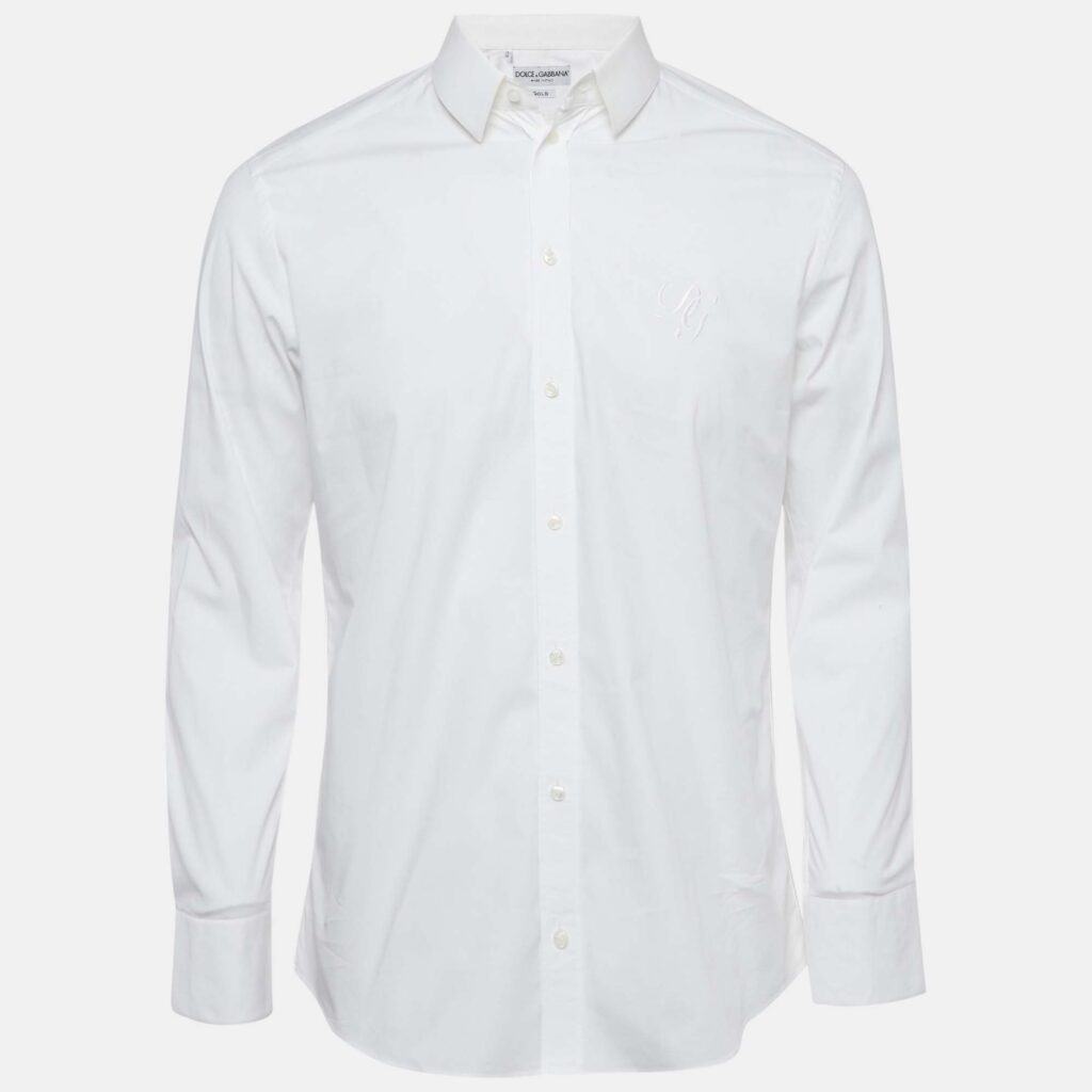 luxury-men-dolcegabbana-used-clothes-p1169750-003 Dolce & Gabbana Gold White Cotton Long Sleeve Button Front Shirt L