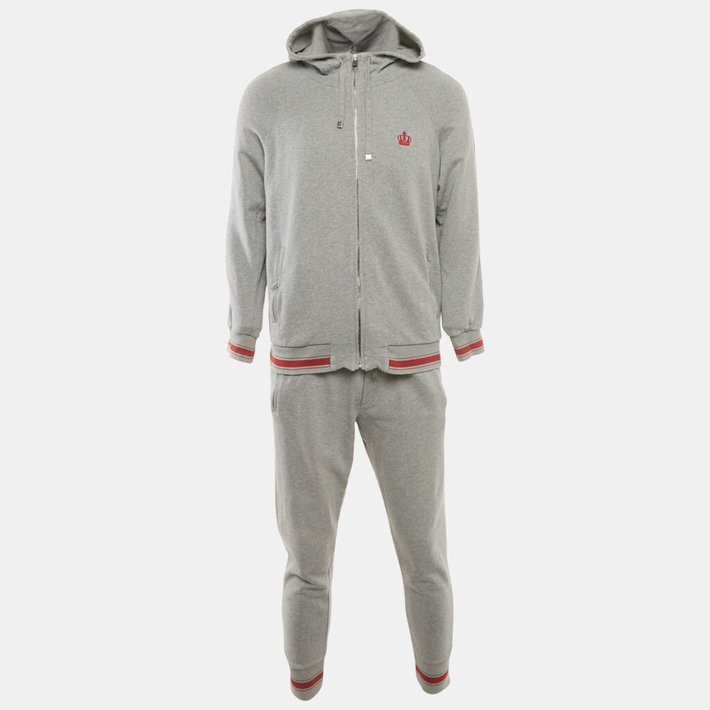 Dolce & Gabbana Grey Cotton Knit Hooded SweatJacket & Joggers L