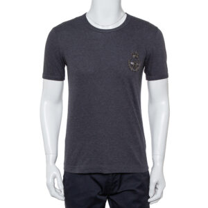 Dolce & Gabbana Grey Cotton Crown & Bee Patch T Shirt XS
