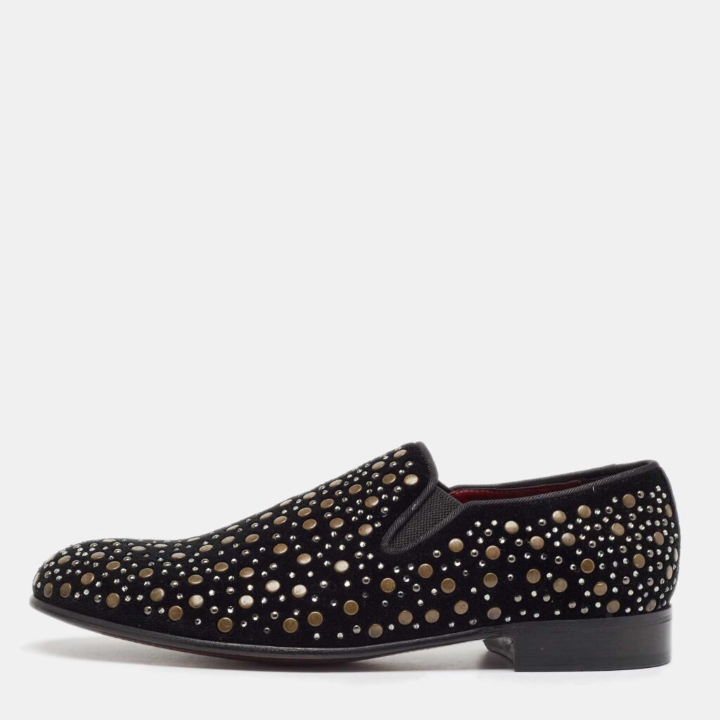 luxury-men-dolcegabbana-used-shoes-p1042433-003 Dolce & Gabbana Black Suede Embellished Slip On Loafers Size 41