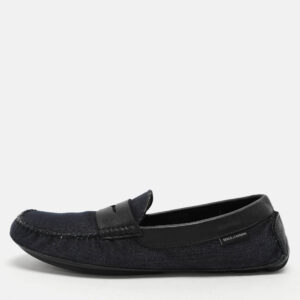 Dolce & Gabbana Blue Denim and Leather Penny Loafers Size 42