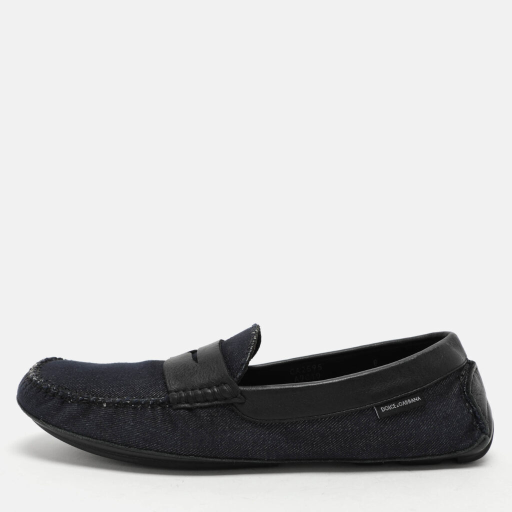 luxury-men-dolcegabbana-used-shoes-p1046461-010 Dolce & Gabbana Blue Denim and Leather Penny Loafers Size 42