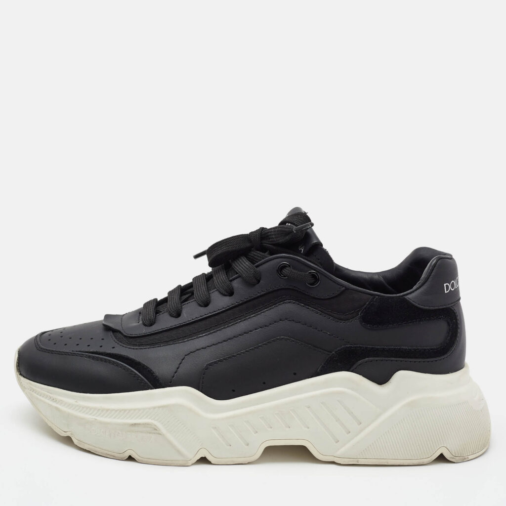 luxury-men-dolcegabbana-used-shoes-p1081761-010 Dolce & Gabbana Black Leather Daymaster Lace Up Sneakers Size 40.5