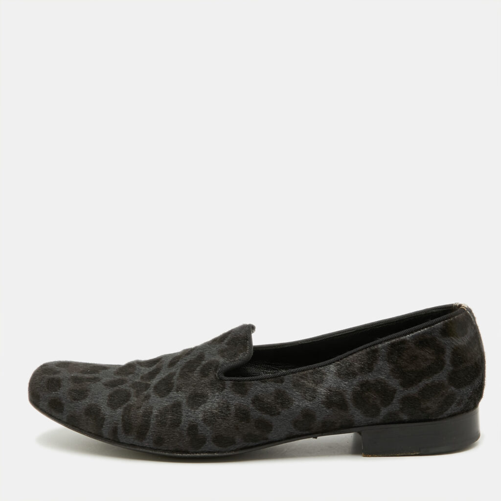 luxury-men-dolcegabbana-used-shoes-p1122008-001 Dolce & Gabbana Grey Animal Print Calf Hair Smoking Slippers Size 41