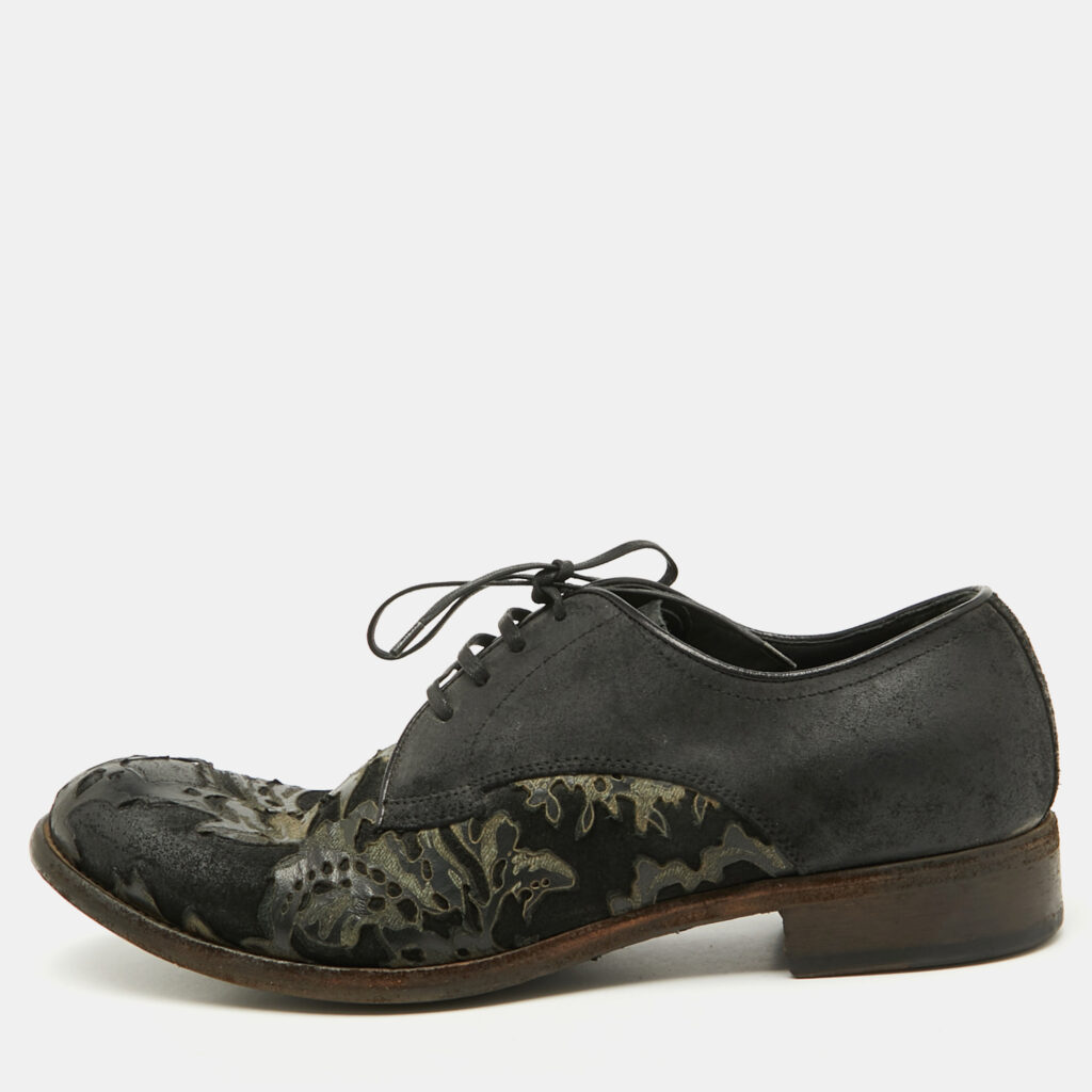 luxury-men-dolcegabbana-used-shoes-p1122045-003 Dolce & Gabbana Black Floral Suede Lace Up Derby Size 41