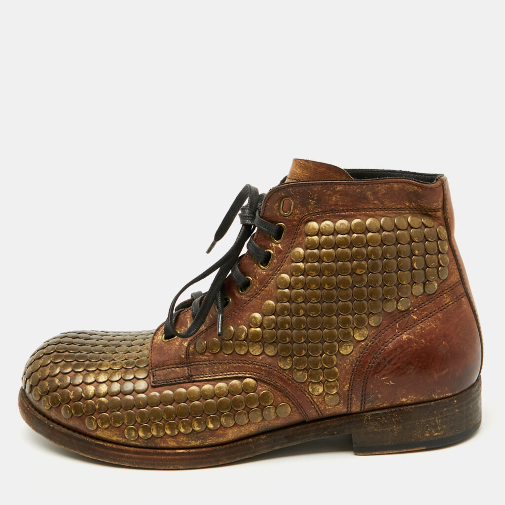 luxury-men-dolcegabbana-used-shoes-p1122986-005 Dolce & Gabbana Brown Leather Runway Studs Cortina Ankle Boots Size 43