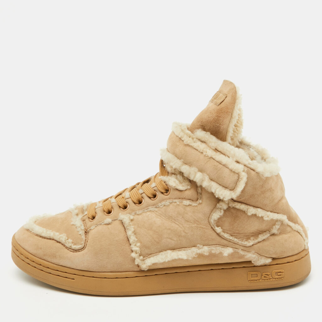 luxury-men-dolcegabbana-used-shoes-p1122988-006 Dolce & Gabbana Beige Suede and Shearling Snow Ankle Boots Size 41
