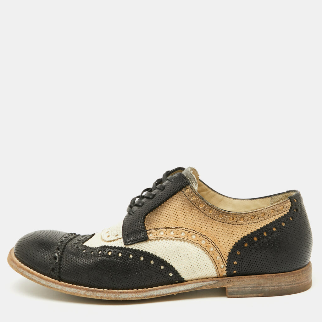 luxury-men-dolcegabbana-used-shoes-p1123014-007 Dolce & Gabbana Multicolor Perforated Leather Lace Up Wingtip Brogue Derby Size 40