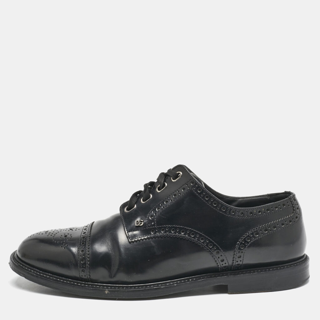 luxury-men-dolcegabbana-used-shoes-p1125256-003 Dolce & Gabbana Black Brogue Leather Michelangelo Lace Up Derby Size 42.5
