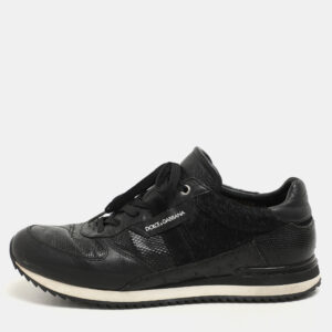 Dolce & Gabbana Black Calf Hair and Exotic Embossed Leather Lace Up Sneakers Size 43
