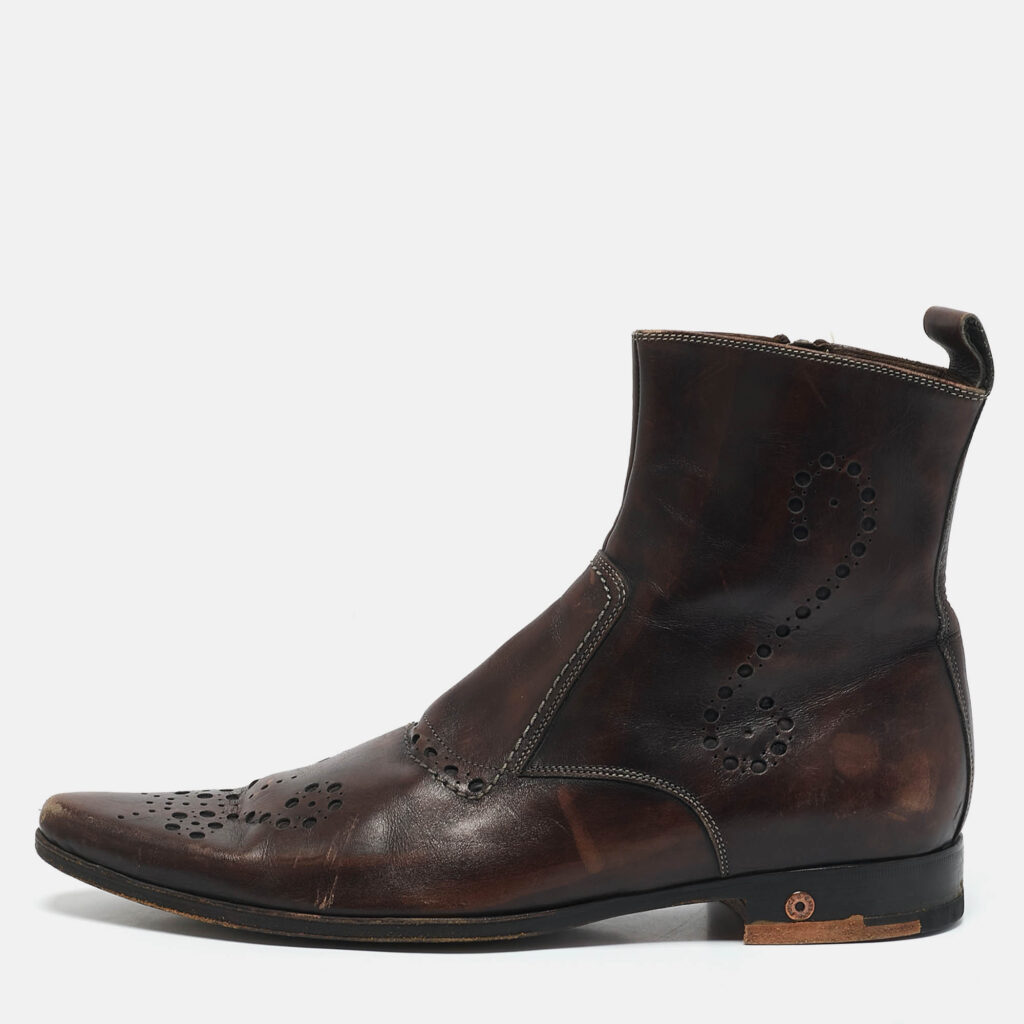 luxury-men-dolcegabbana-used-shoes-p1150564-010 Dolce & Gabbana Brown Brogue Leather Zip Ankle Length Boots Size 41