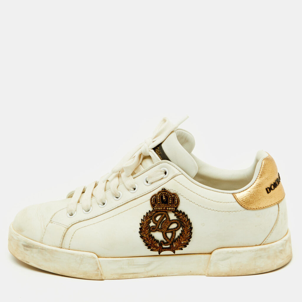 luxury-men-dolcegabbana-used-shoes-p1154245-002 Dolce & Gabbana White Leather Portofino Crown Patch Low Top Sneakers Size 41