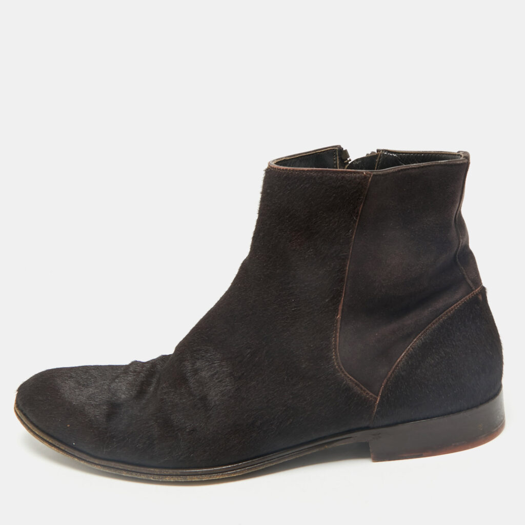 Dolce & Gabbana Brown Calf Hair and Suede Ankle Length Boots Size 42