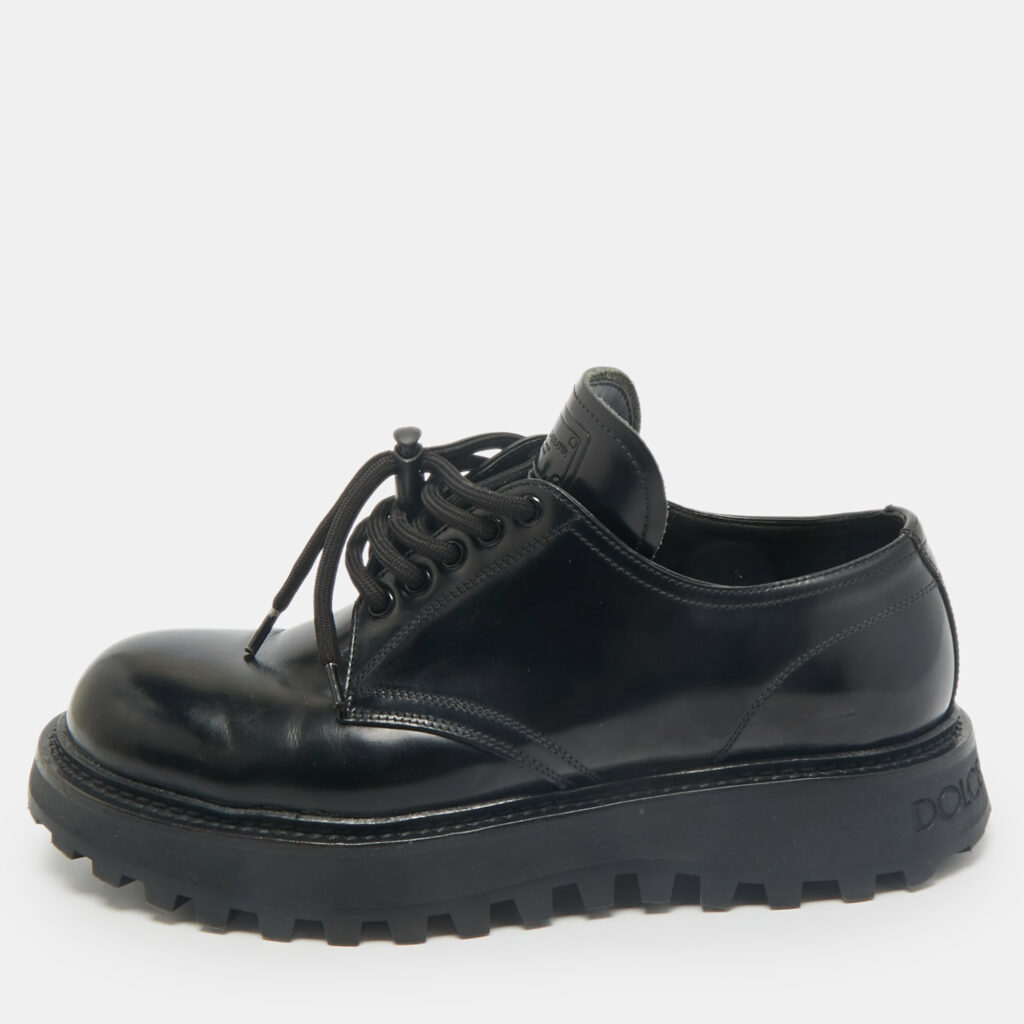 luxury-men-dolcegabbana-used-shoes-p1167229-007 Dolce & Gabbana Black Brushed Leather Lace Up Derby Size 40