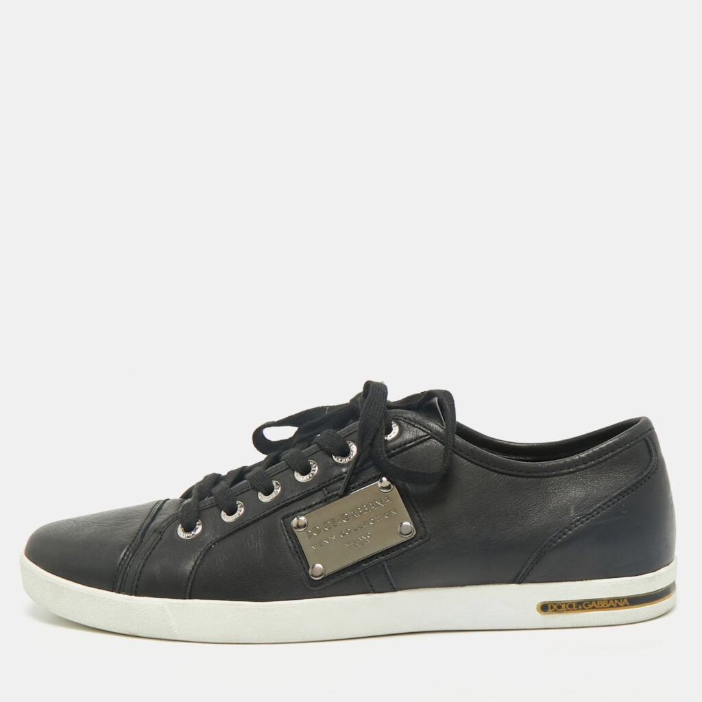 luxury-men-dolcegabbana-used-shoes-p1167400-003 Dolce & Gabbana Black Leather Low Top Sneakers Size 44