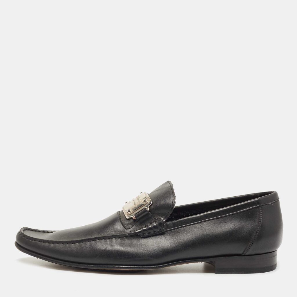 luxury-men-dolcegabbana-used-shoes-p858816-003 Dolce & Gabbana Black Leather Slip On Loafers Size 45