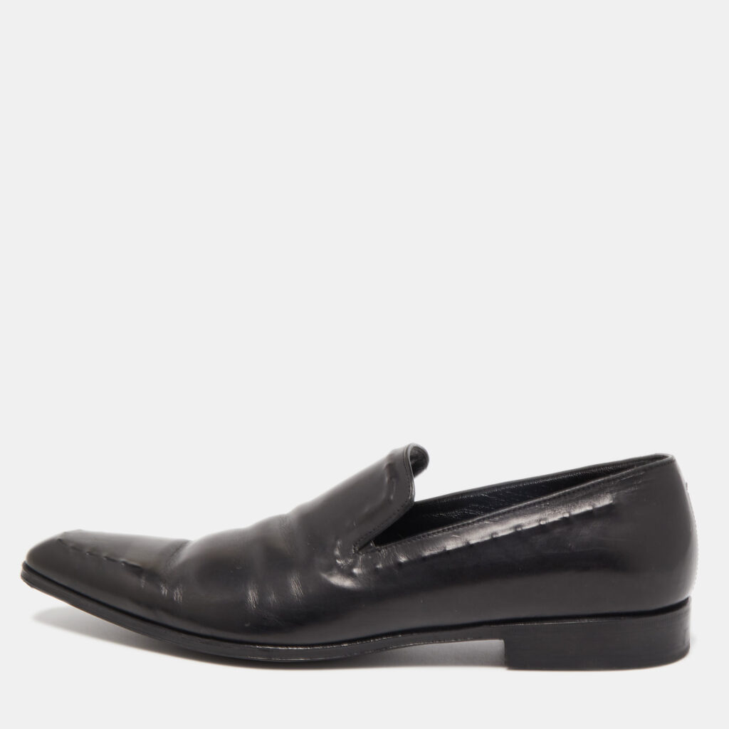 luxury-men-dolcegabbana-used-shoes-p862069-001 Dolce & Gabbana Black Leather Slip On Loafers Size 42.5