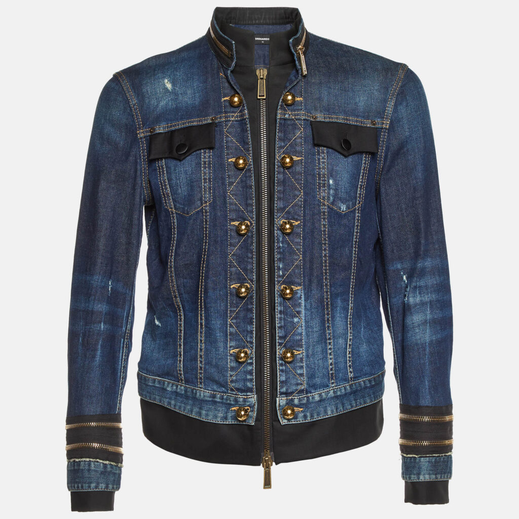 luxury-men-dsquared2-used-clothes-p1115036-006 Dsquared2 Navy Blue Zip-Up Officer Jacket L
