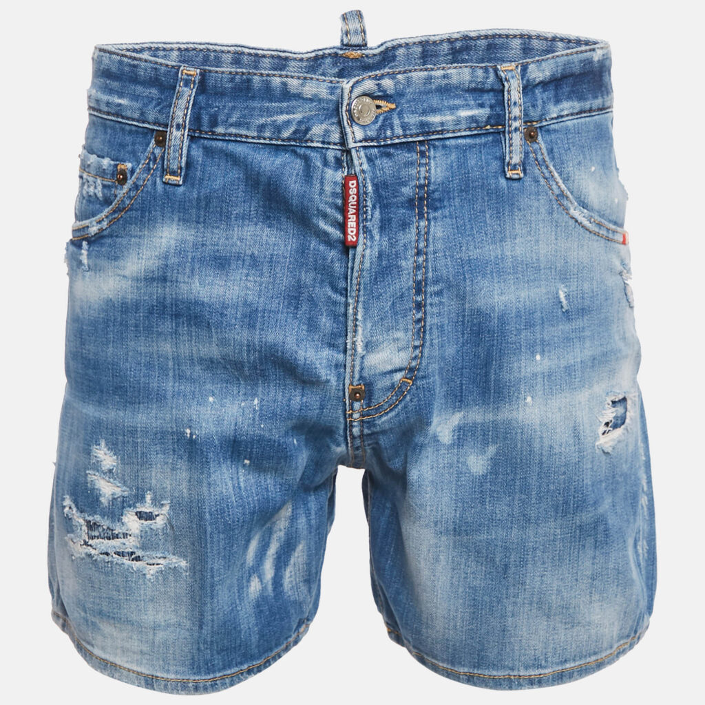 luxury-men-dsquared2-used-clothes-p1129355-002 Dsquared2 Blue Distressed Denim Shorts M