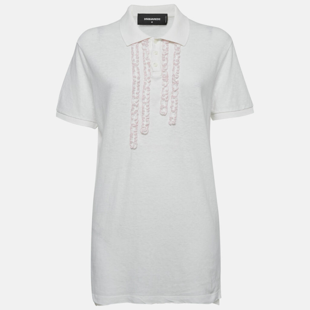 luxury-men-dsquared2-used-clothes-p1156025-001 Dsquared2 White Cotton Ruffle Detail Polo T-Shirt M