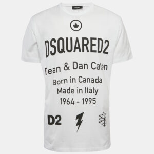 dsquared2 white logo print cotton crew neck t-shirt l