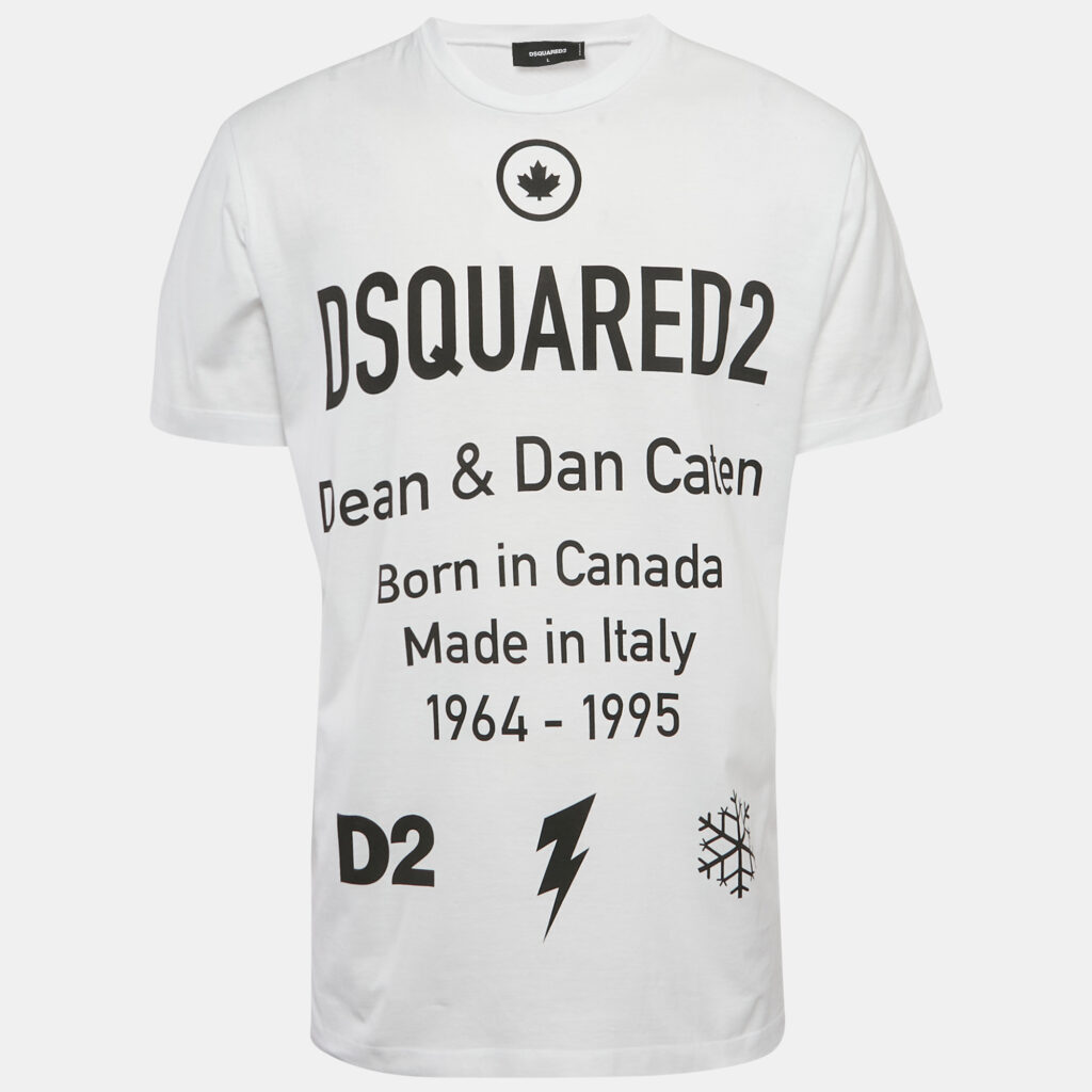 luxury-men-dsquared2-used-clothes-p1165966-005.jpg Dsquared2 White Logo Print Cotton Crew Neck T-Shirt L