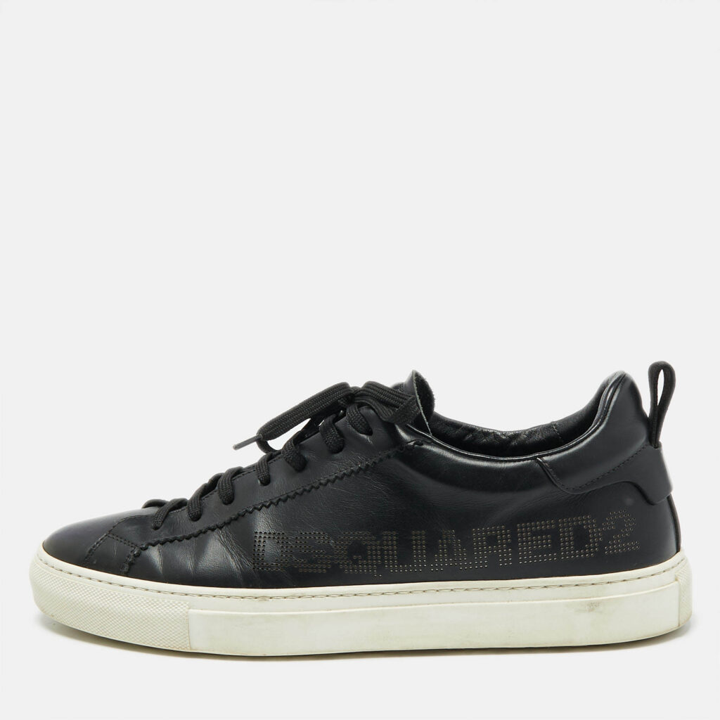 luxury-men-dsquared2-used-shoes-p1110242-001 Dsquared2 Black Leather Low Top Sneakers Size 43
