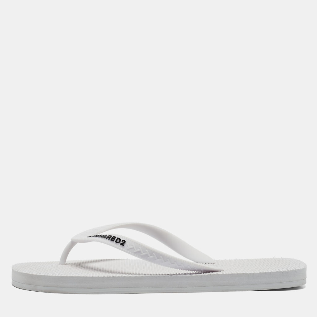 luxury-men-dsquared2-used-shoes-p1124170-001 Dsquared2 White Rubber Logo Flip Flops Size 42
