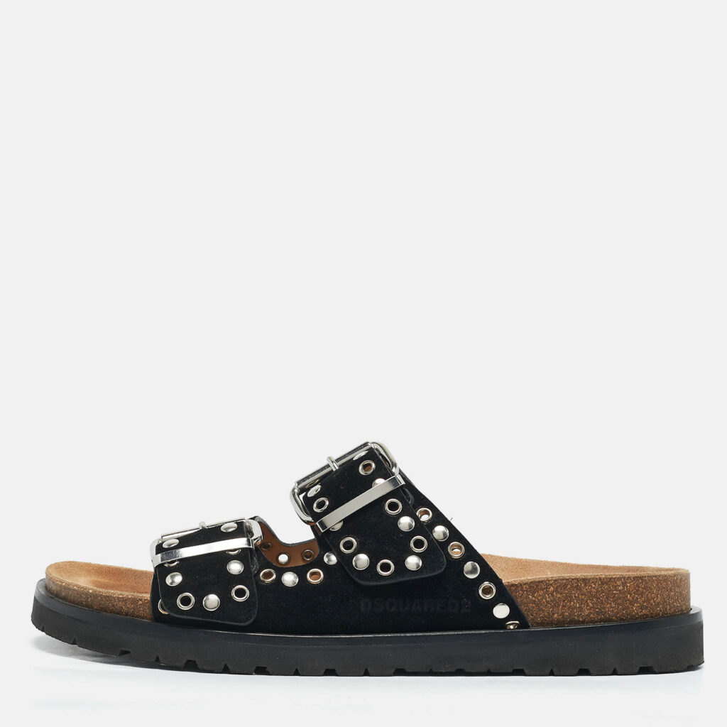 luxury-men-dsquared2-used-shoes-p1132816-010 Dsquared2 Black Suede Gothic Grunge Flat Sandals Size 42