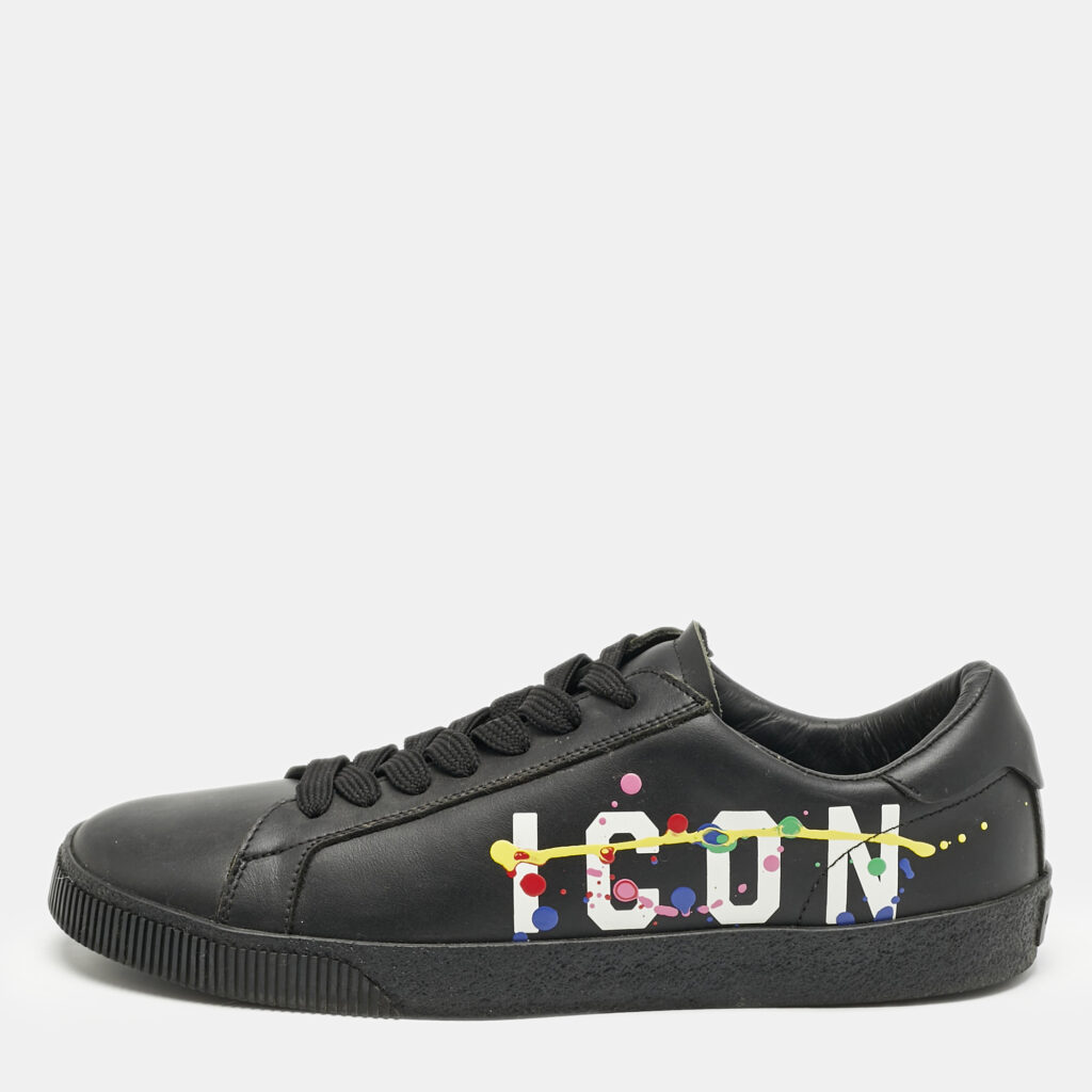 luxury-men-dsquared2-used-shoes-p1158826-004 Dsquared2 Black Leather Cassetta Low Top Sneakers Size 41