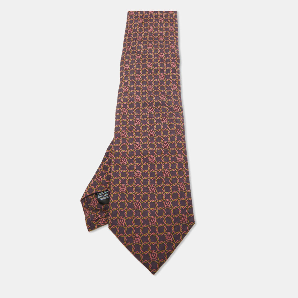 luxury-men-dunhill-used-accessories-p1040713-001 Dunhill Dark Purple Geometric Print Silk Tie