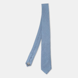 Dunhill Light Blue Silk Herringbone Stripe Woven Tie