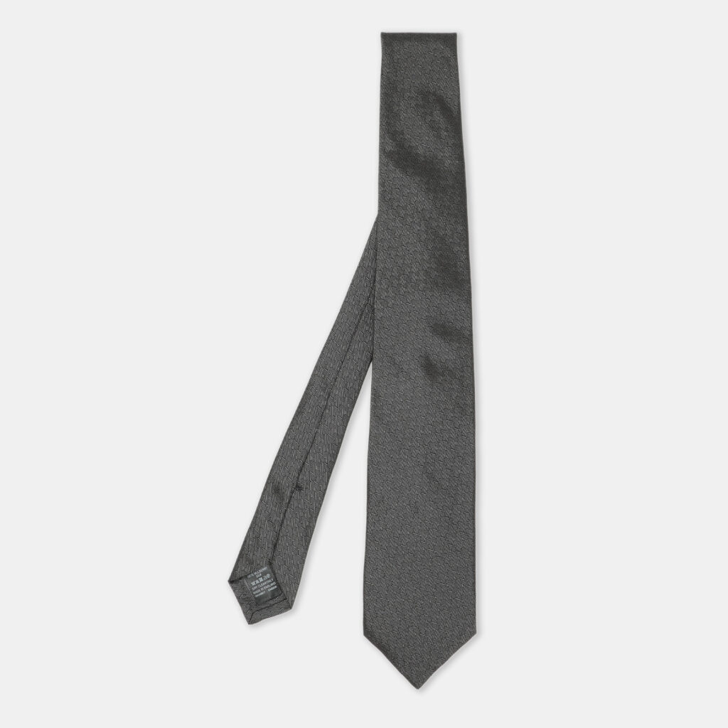 luxury-men-dunhill-used-accessories-p1130311-005 Dunhill Dark Grey Woven Motif Silk Tie