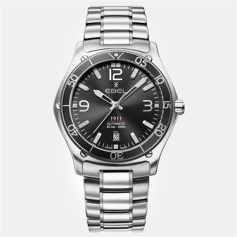 luxury-men-ebel-used-watches-p1152819-001 Ebel Black Stainless Steel 1911 1216586 Automatic Men's Wristwatch 41 mm