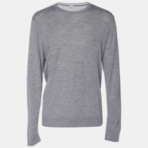 Elevety Grey Merino Wool Knit Full Sleeve T-Shirt XL