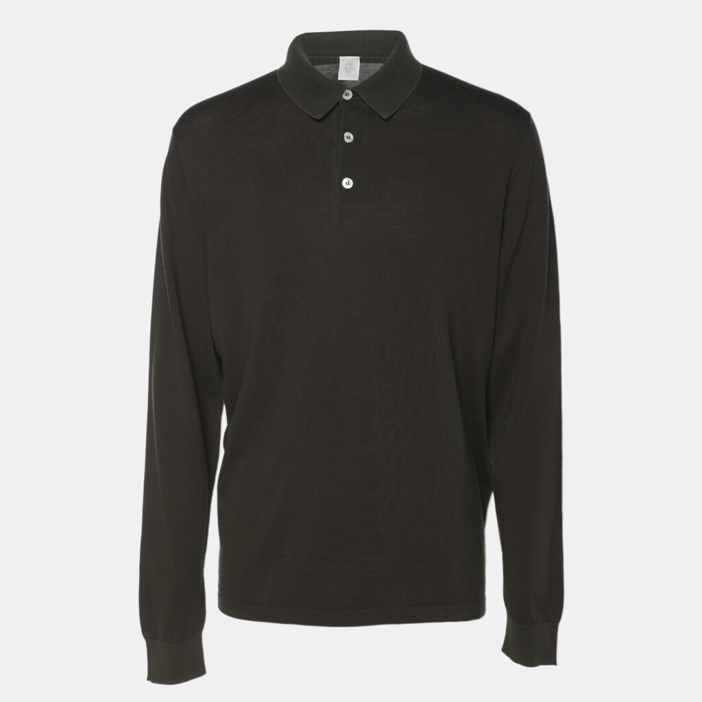 luxury-men-eleventy-used-clothes-p1158851-001 Eleventy Olive Green Jersey Full Sleeve Polo T-Shirt XL