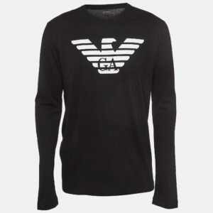 Emporio Armani Black Logo Print Pima Cotton Long Sleeve T-Shirt XXXL