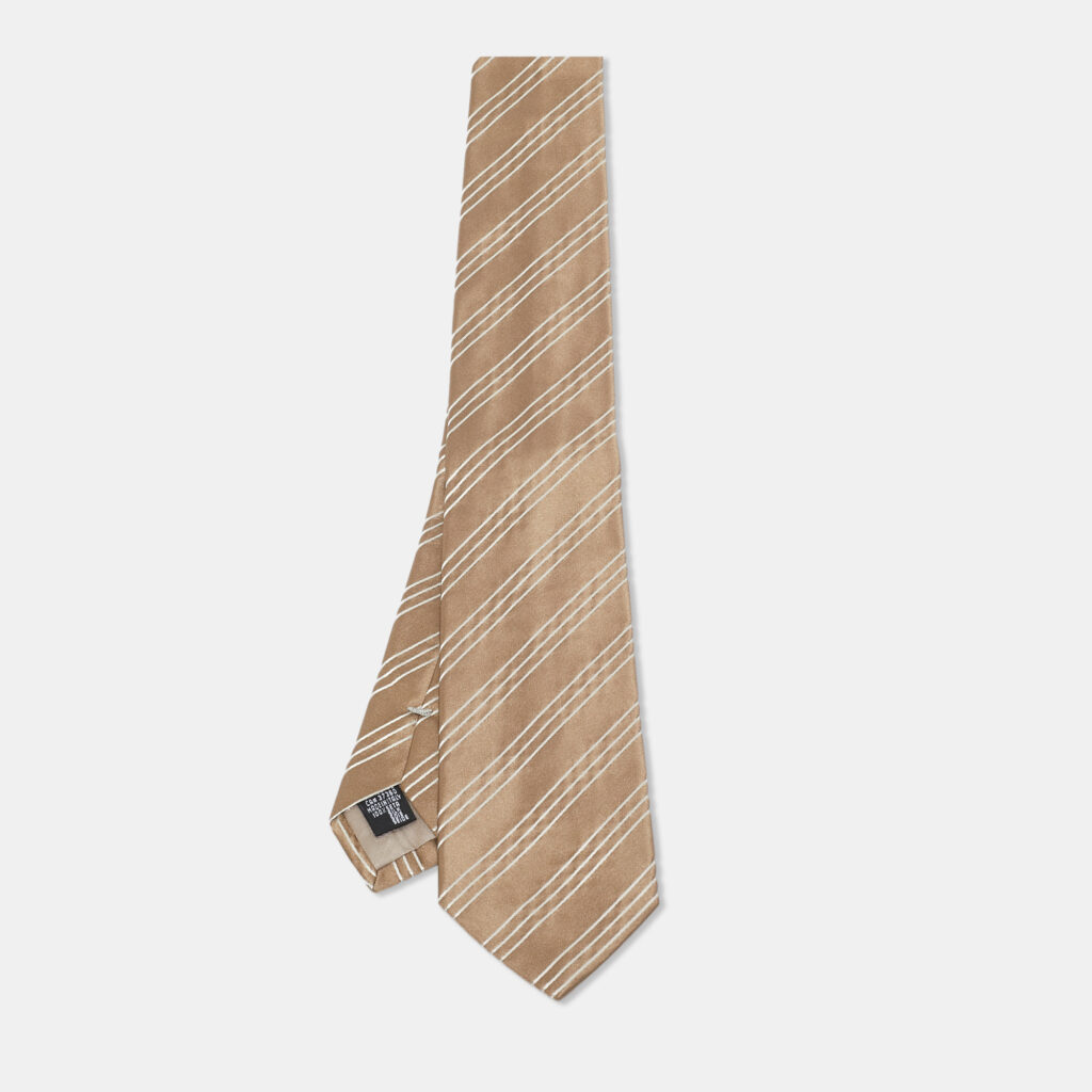 luxury-men-emporio-armani-used-accessories-p1112560-001 Emporio Armani Brown Striped Silk Classic Tie