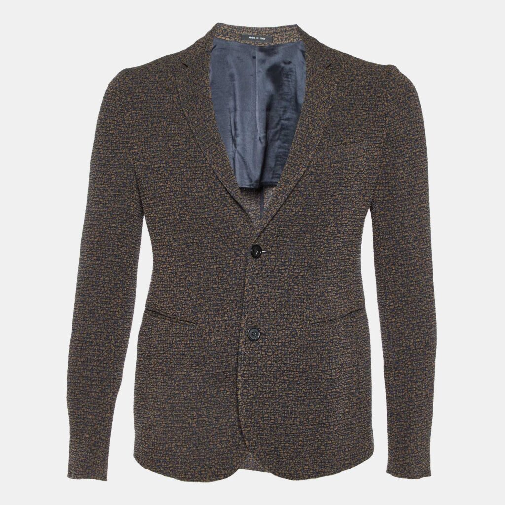 luxury-men-emporio-armani-used-clothes-p1046319-002 Emporio Armani Brown/Blue Patterned Crepe Single Breasted Jacket S