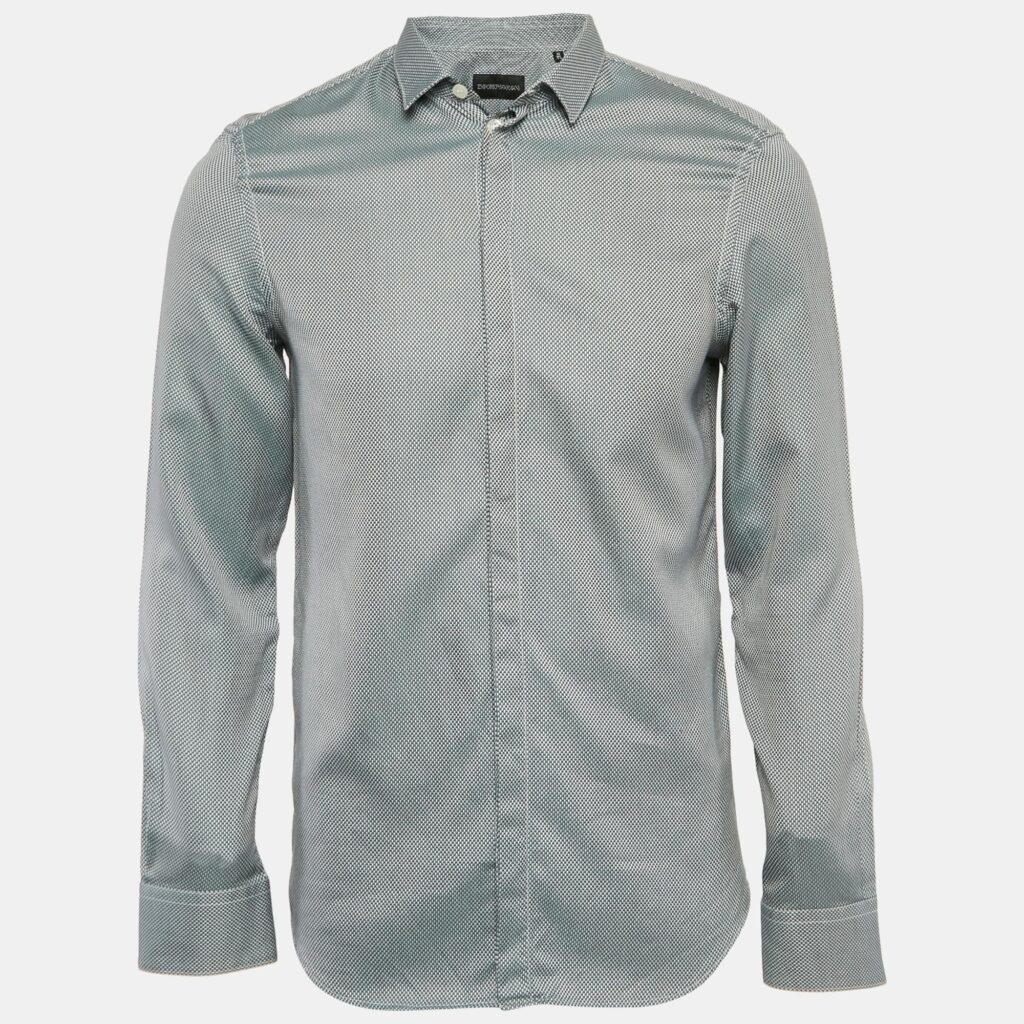 Emporio Armani Green Patterned Cotton Long Sleeve Shirt M