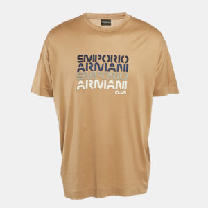 Emporio Armani Beige Logo Applique Cotton T-Shirt XXL