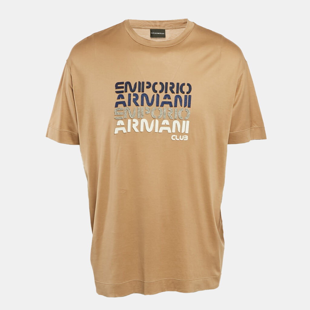 Emporio Armani Beige Logo Applique Cotton T-Shirt XXL